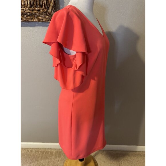 Trina Turk Traverse Tie Back Dress S Small Coral Lilly Flutter Sleeve NEW - Picture 4 of 14